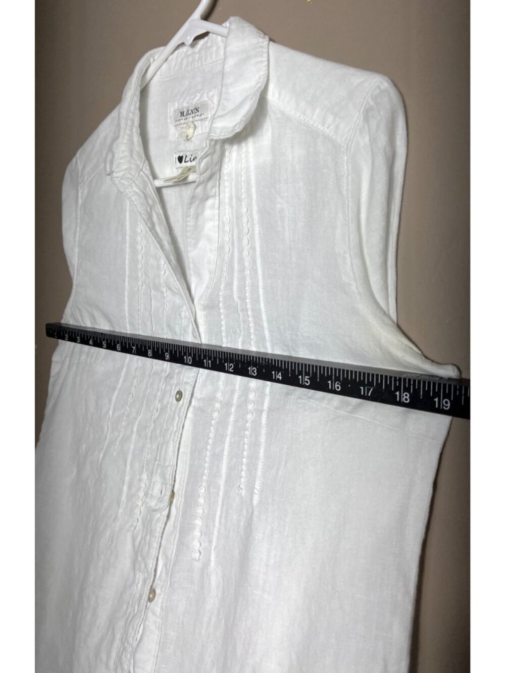 Malvin Linen Shirt White Button Tunic Texture Cottagecore Coastal Beach Luxury S - Picture 5 of 12